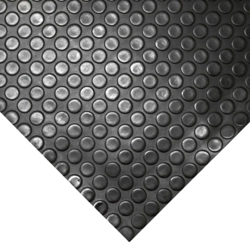 Close-up of black raised-coin rubber flooring