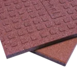 Close-up of textured reddish-brown rubber floor tiles