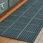 Interlocking rubber floor mats in a kitchen