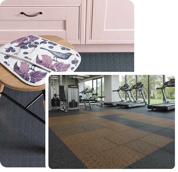 Rubber flooring tiles in gym setting with treadmills
